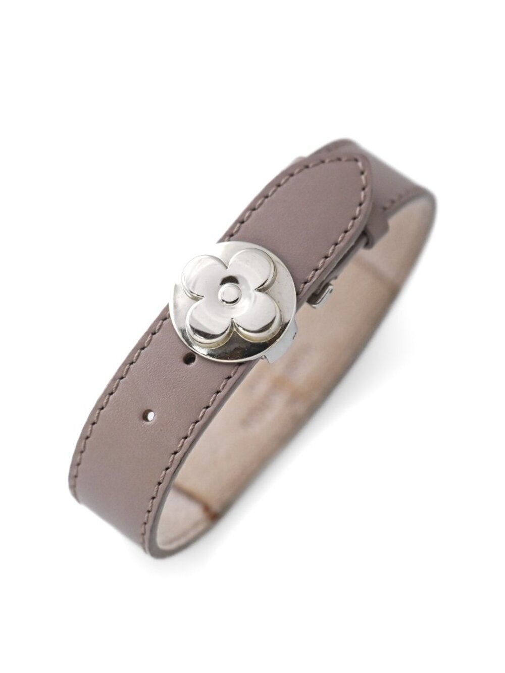 Authentic Louis Vuitton Monogram Wish Leather Silver Tone Buckle Wrap Bracelet